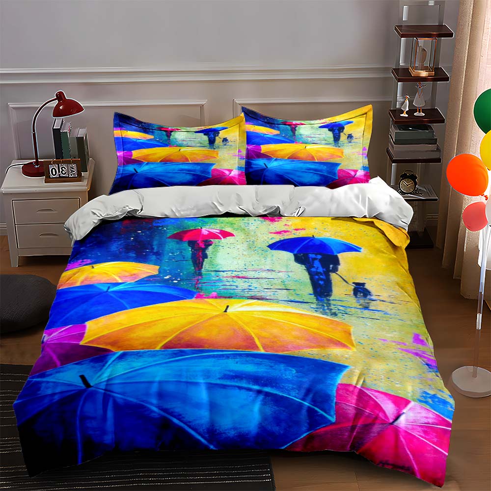 Colorful umbrella silhouettes. Bedding Duvet cover sets Duvet covers Pillowcases gifts (1 * Duvet Cover 2 * Pillowcases, without duvet insert) 135x200cm
Colorful umbrella silhouettes. Bedding Duvet cover sets Duvet covers Pillowcases gifts (1 * Duvet Cover 2 * Pillowcases, without duvet insert) 135x200cm