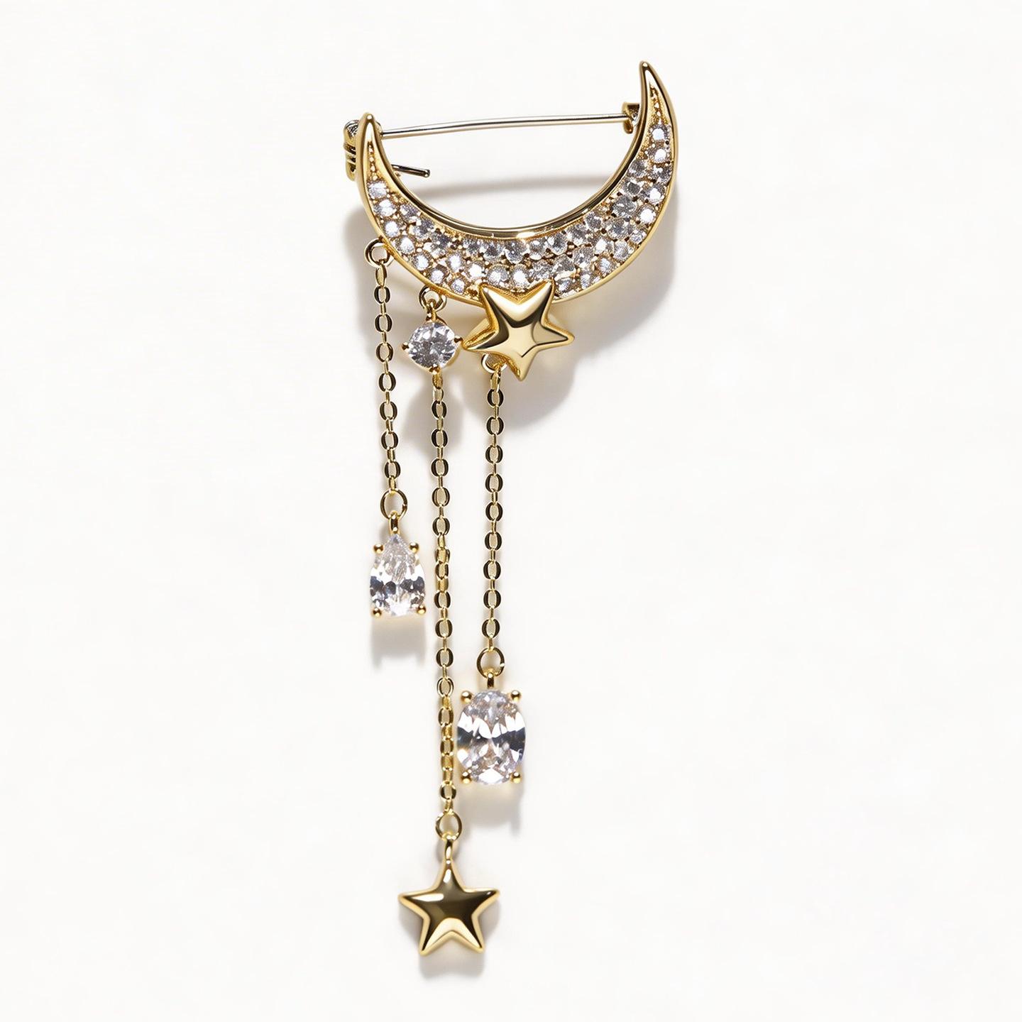 New Tassel Moon and Star Brooch Design, Niche High-End Pin Brooch Accessory
New Tassel Moon and Star Brooch Design, Niche High-End Pin Brooch Accessory