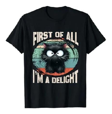 First Of All Im A Delight Funny Cat Graphic T-Shirt Classic Cotton Short Sleeve Tee S чёрный
First Of All Im A Delight Funny Cat Graphic T-Shirt Classic Cotton Short Sleeve Tee S чёрный