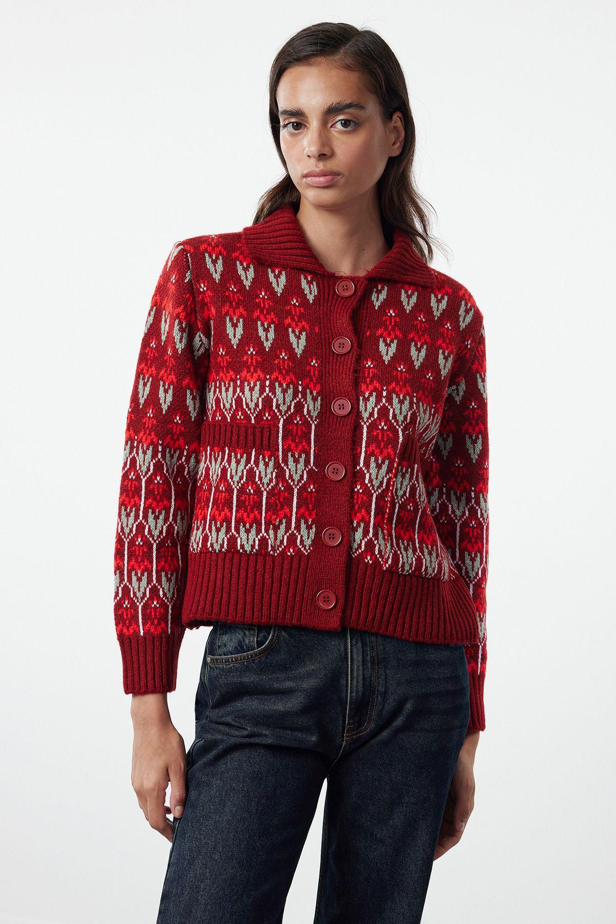 Women s Fashion Stylish Cardigan Burgundy Soft Textured Polo Collar Patterned Knitwear Cardigan M
Women s Fashion Stylish Cardigan Burgundy Soft Textured Polo Collar Patterned Knitwear Cardigan M