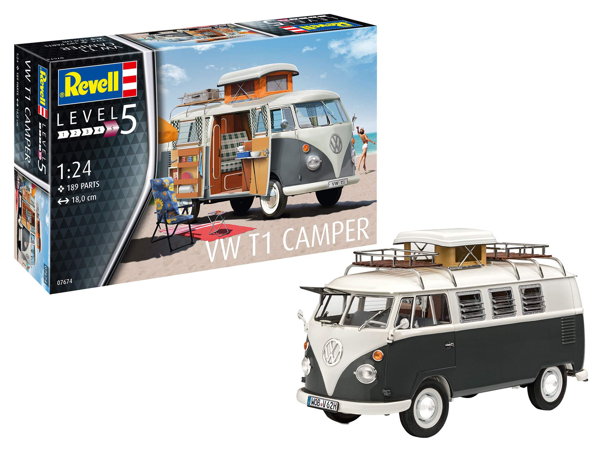 German Revell 1/24 Volkswagen T1 Camper Plastic Model Kit 07674
German Revell 1/24 Volkswagen T1 Camper Plastic Model Kit 07674