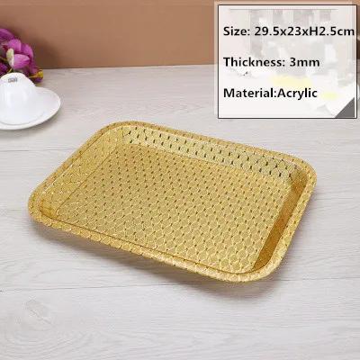 Acrylic golden rectangle plastic Hotel KTV plate Storage tray japanese snack foods serving platter tray gold tray decoration
Acrylic golden rectangle plastic Hotel KTV plate Storage tray japanese snack foods serving platter tray gold tray decoration