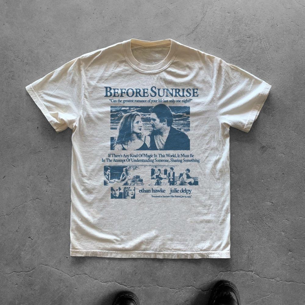 Before Sunrise, Ethan Hawke, a classic 90s film, retro style, movie T-shirt Unisex pure cotton streetwear top/T-shirt 4XL
Before Sunrise, Ethan Hawke, a classic 90s film, retro style, movie T-shirt Unisex pure cotton streetwear top/T-shirt 4XL
