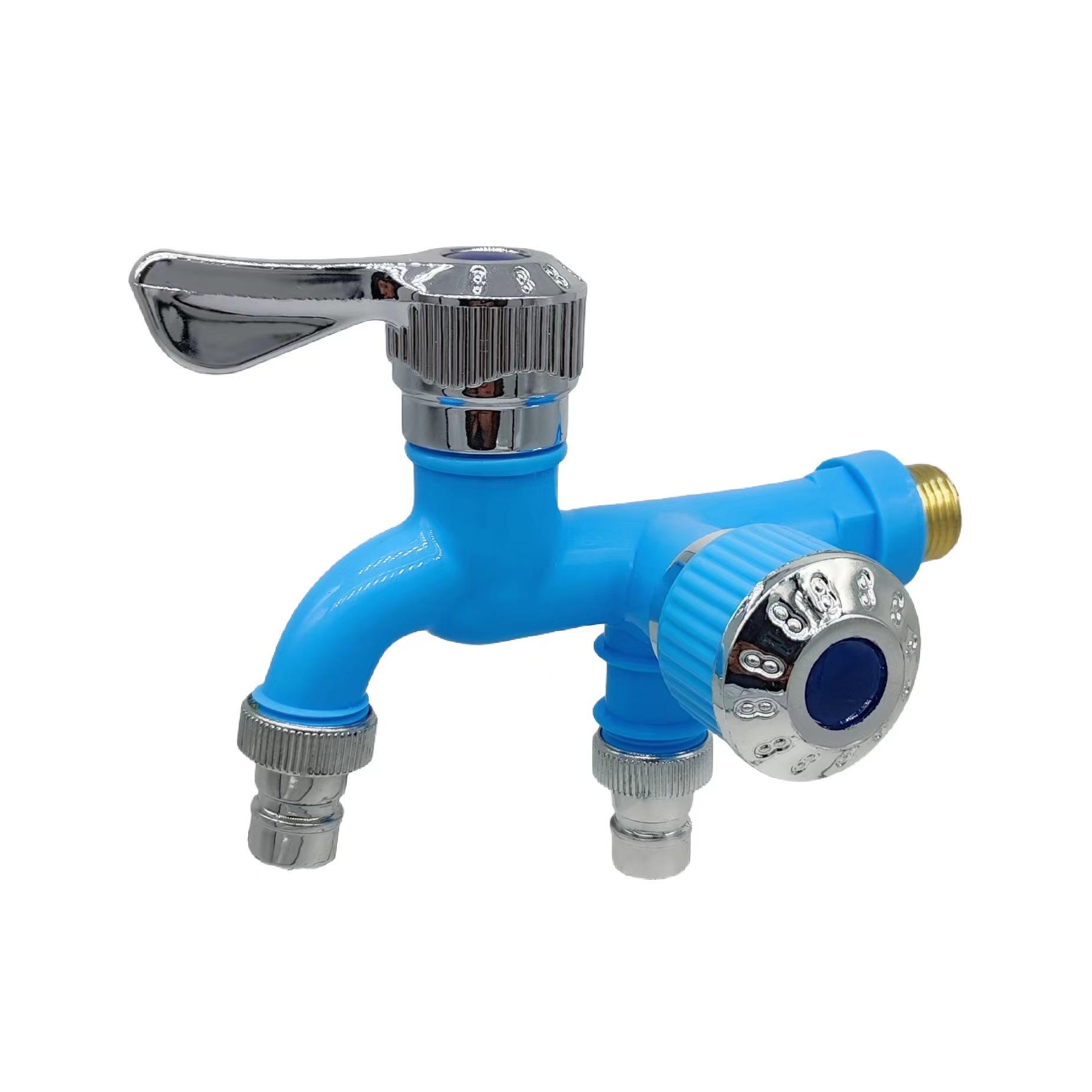 Dual-Head Wall-Mounted Plastic Faucet: Two-Output for Washing Machine.
Dual-Head Wall-Mounted Plastic Faucet: Two-Output for Washing Machine.