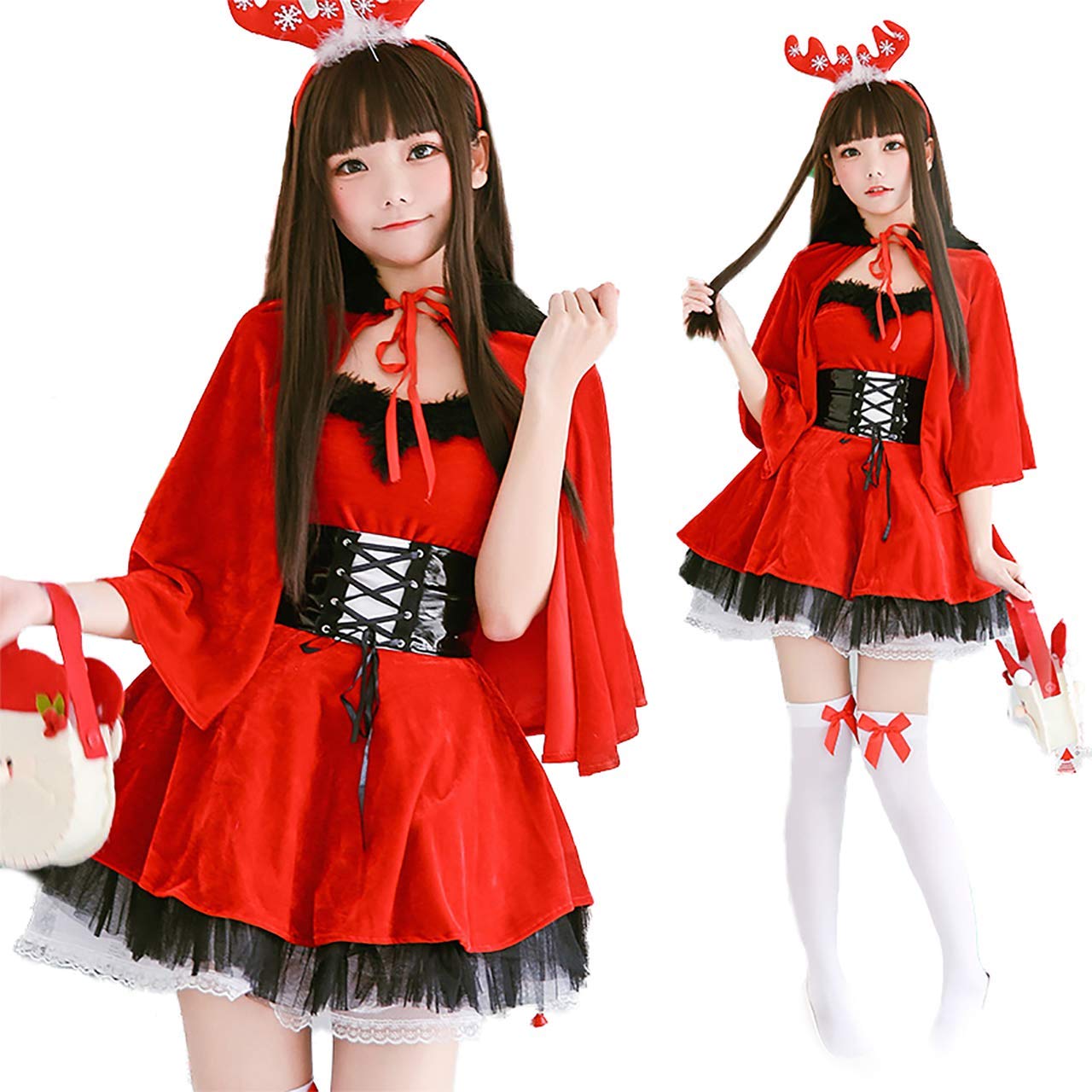 Milky Time 4-Piece Santa Costume Set for Women, Christmas Lolita Poncho, and Reindeer Headband
Milky Time 4-Piece Santa Costume Set for Women, Christmas Lolita Poncho, and Reindeer Headband