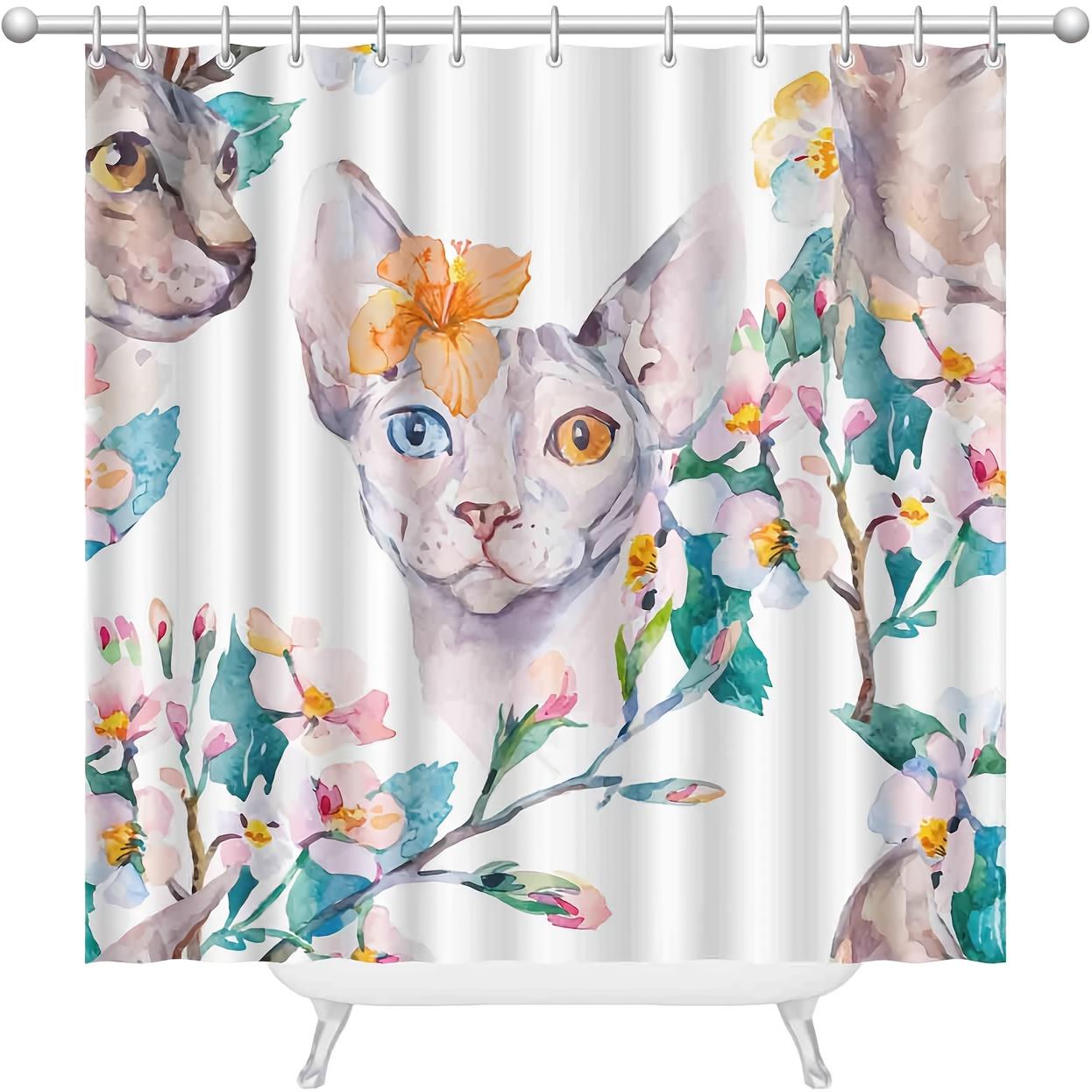 1 Piece Cat And Tropical Flowers Shower Curtain Set, Fashionable Sphinx Spring Pattern Flower Branch Shower Curtain Modern W60H190(CM)-1 Pcs
1 Piece Cat And Tropical Flowers Shower Curtain Set, Fashionable Sphinx Spring Pattern Flower Branch Shower Curtain Modern W60H190(CM)-1 Pcs