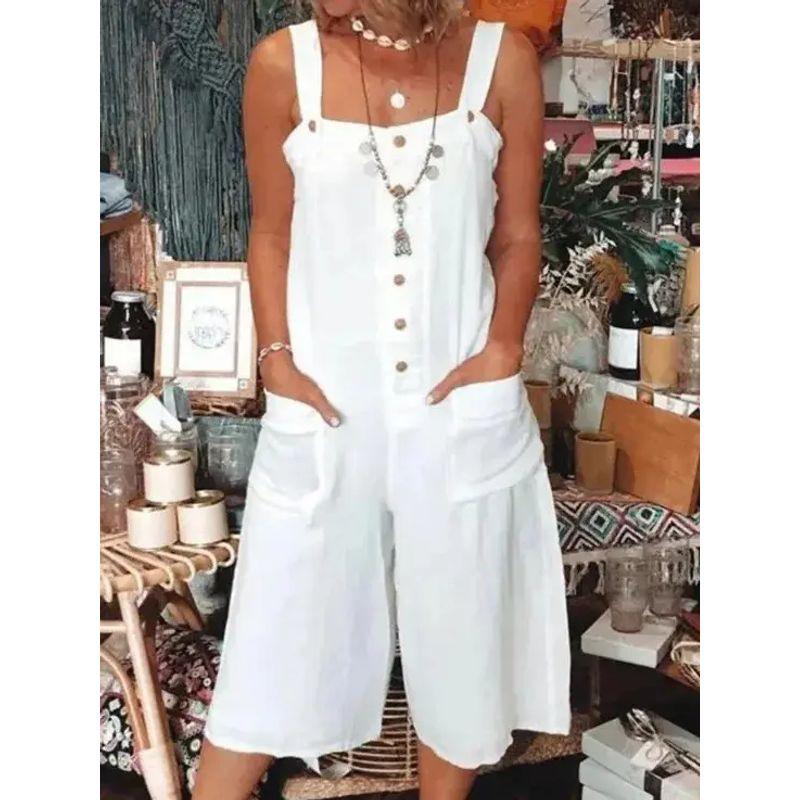 European and American New Women clothes Solid Strap Cropped Pants Pocket Button Casual Jumpsuit Casual Jumpsuit White S
European and American New Women clothes Solid Strap Cropped Pants Pocket Button Casual Jumpsuit Casual Jumpsuit White S
