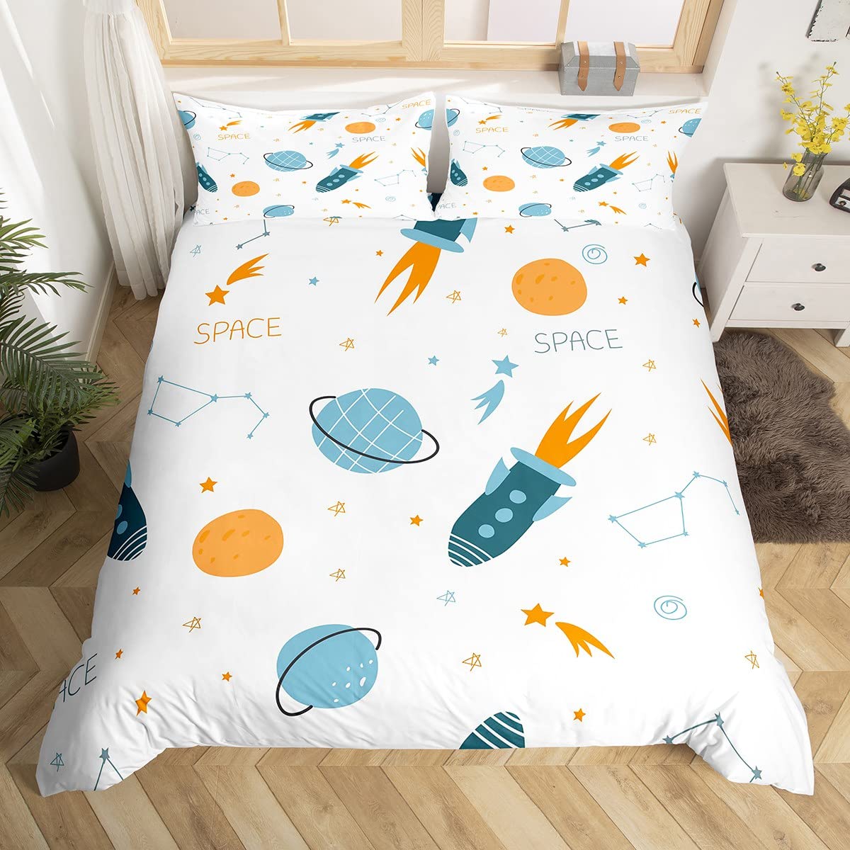 Kids Rocket Duvet Cover Twin Boys Space Planet Theme Bedding Set 3Pcs Set Watercolor Spaceship Stars Universe Comforter Cover EU Single(135*200cm)3pcs
Kids Rocket Duvet Cover Twin Boys Space Planet Theme Bedding Set 3Pcs Set Watercolor Spaceship Stars Universe Comforter Cover EU Single(135*200cm)3pcs
