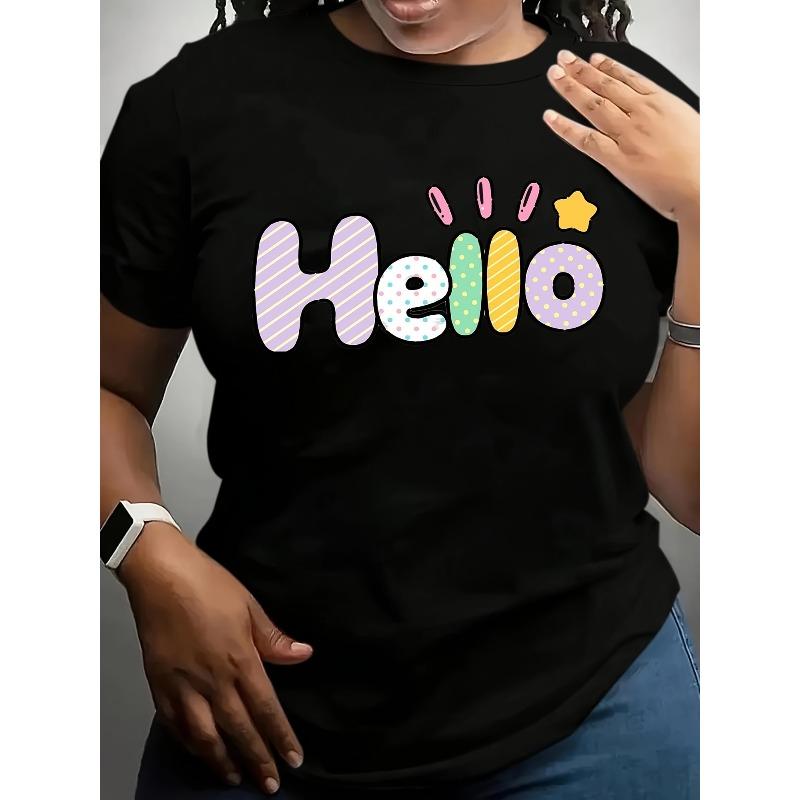 Women Plus Size Hello Print Tee Soft Breathable Pastel Pink Yellow Casual Crew Neck Short Sleeve Top 4XL чорний
Women Plus Size Hello Print Tee Soft Breathable Pastel Pink Yellow Casual Crew Neck Short Sleeve Top 4XL чорний