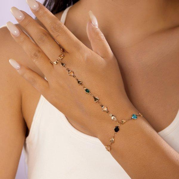 New Colorful Crystal Zircon Link Chain Connected Finger Ring Bracelet for Women Gold Color Flower Cross Bracelet Party Zircon
New Colorful Crystal Zircon Link Chain Connected Finger Ring Bracelet for Women Gold Color Flower Cross Bracelet Party Zircon