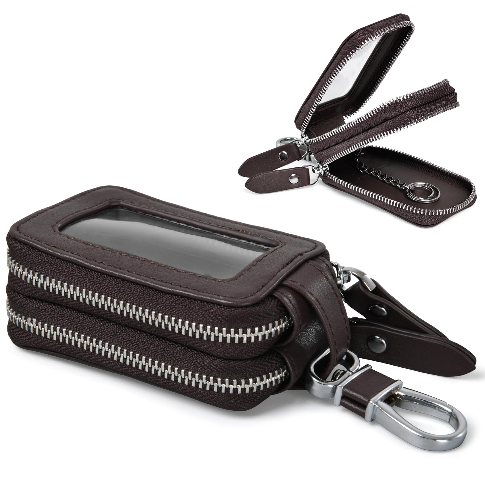 KABANTiFY Key Case, Smart Key Holder with Carabiner, Holds 2 Keys, Genuine Leather, Compact, Double Zipper, Clear Window, Stylish, Soft, Gift for Men
KABANTiFY Key Case, Smart Key Holder with Carabiner, Holds 2 Keys, Genuine Leather, Compact, Double Zipper, Clear Window, Stylish, Soft, Gift for Men