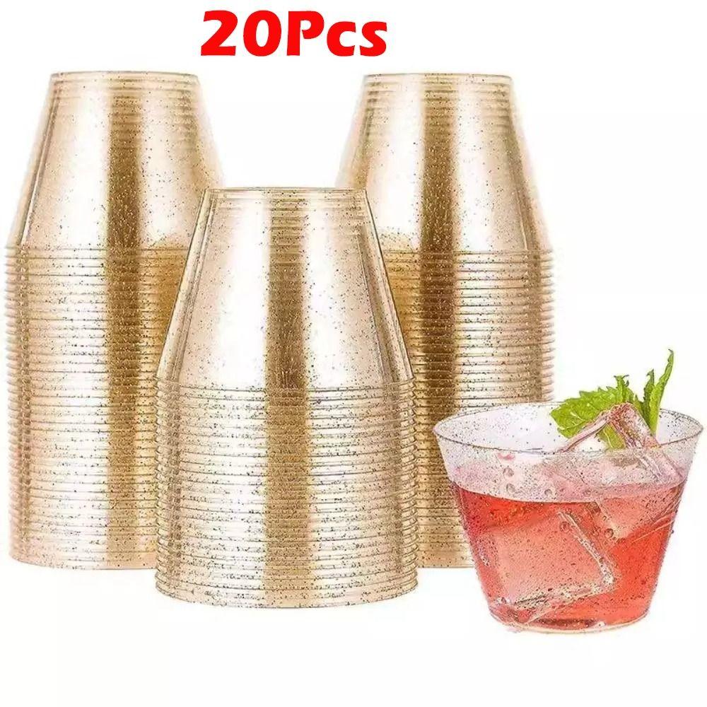 20 шт. 9 унций блестящие пластиковые стаканчики элегантные жесткие пластиковые стаканчики новые прозрачные пластиковые стаканы золотой