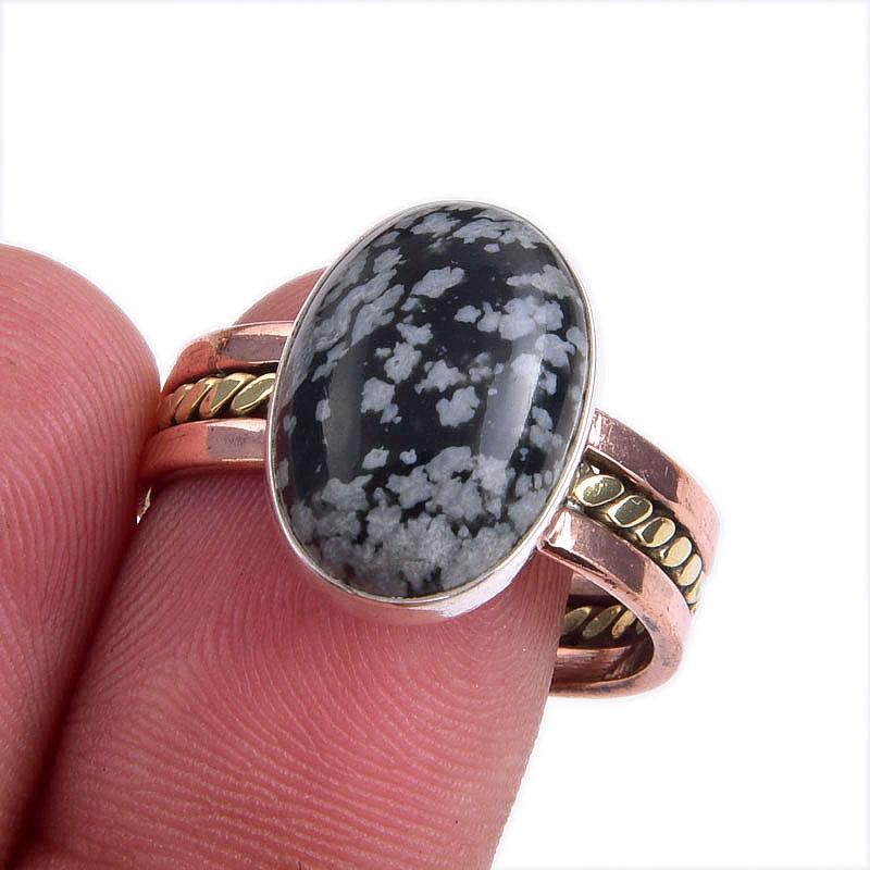 Natural Snowflake Obsidian Gemstone Two Tone 925 Sterling Silver Ring S.10 B0m12
Natural Snowflake Obsidian Gemstone Two Tone 925 Sterling Silver Ring S.10 B0m12