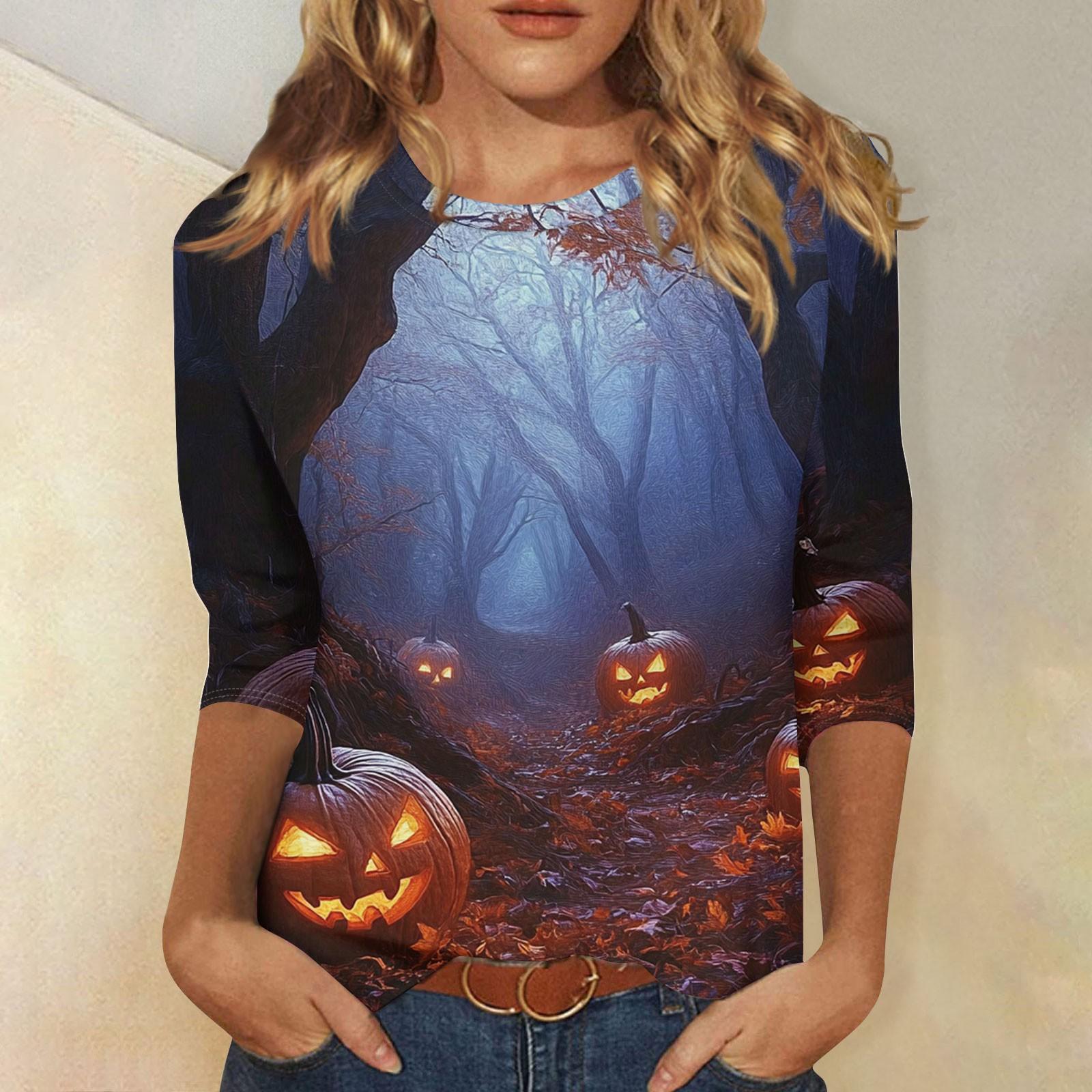 Женская модная повседневная футболка с рукавом три четверти и принтом на Хэллоуин, с круглым вырезом XL синий
Женская модная повседневная футболка с рукавом три четверти и принтом на Хэллоуин, с круглым вырезом XL синий