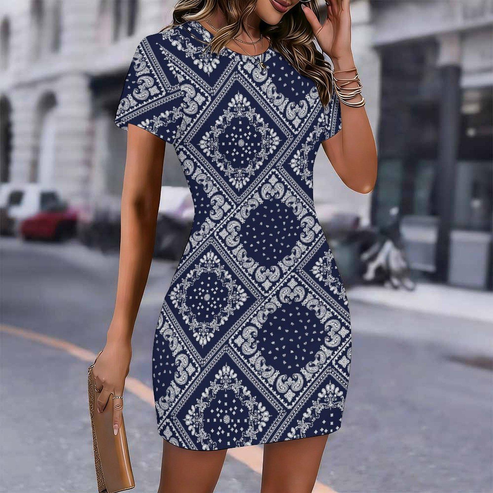 Fashion Womens Loose Color Blocking Ripple Grid Pattern Print O Neck Short Sleeve Loose Streetwear A-line Dress S синий
Fashion Womens Loose Color Blocking Ripple Grid Pattern Print O Neck Short Sleeve Loose Streetwear A-line Dress S синий