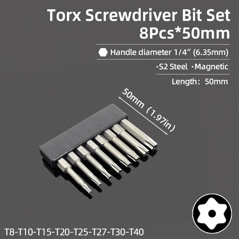 50mm Magnetic Screwdriver Bit Set Security Tamper Proof Drill Bits 1/4 Hex Shank T5-T40 Screw Driver Ratchet Wrench Hand Tools
50mm Magnetic Screwdriver Bit Set Security Tamper Proof Drill Bits 1/4 Hex Shank T5-T40 Screw Driver Ratchet Wrench Hand Tools