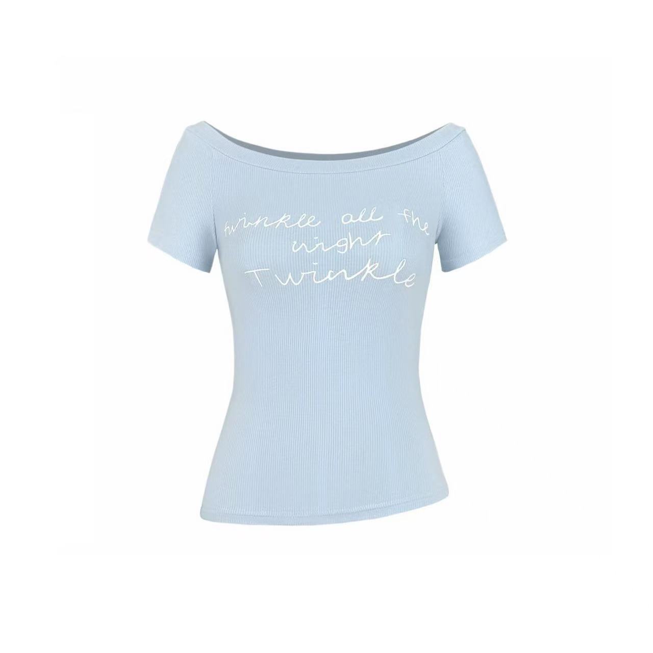 Pure desire style letter print short-sleeved T-shirt women s summer thin and versatile sexy chic slanted shoulder off-the-shoulder top XL синій
Pure desire style letter print short-sleeved T-shirt women s summer thin and versatile sexy chic slanted shoulder off-the-shoulder top XL синій