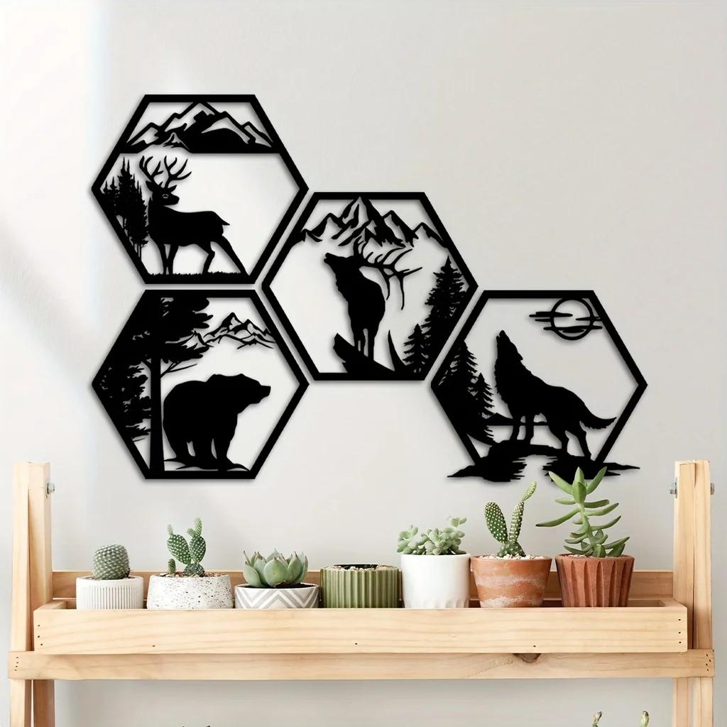 Set Decorative Frames Elk Deer Wolf Bear Hexagonal Metal Wall Sculpture Leaked, Rustic Forest Decor Wilderness Decoration
Set Decorative Frames Elk Deer Wolf Bear Hexagonal Metal Wall Sculpture Leaked, Rustic Forest Decor Wilderness Decoration