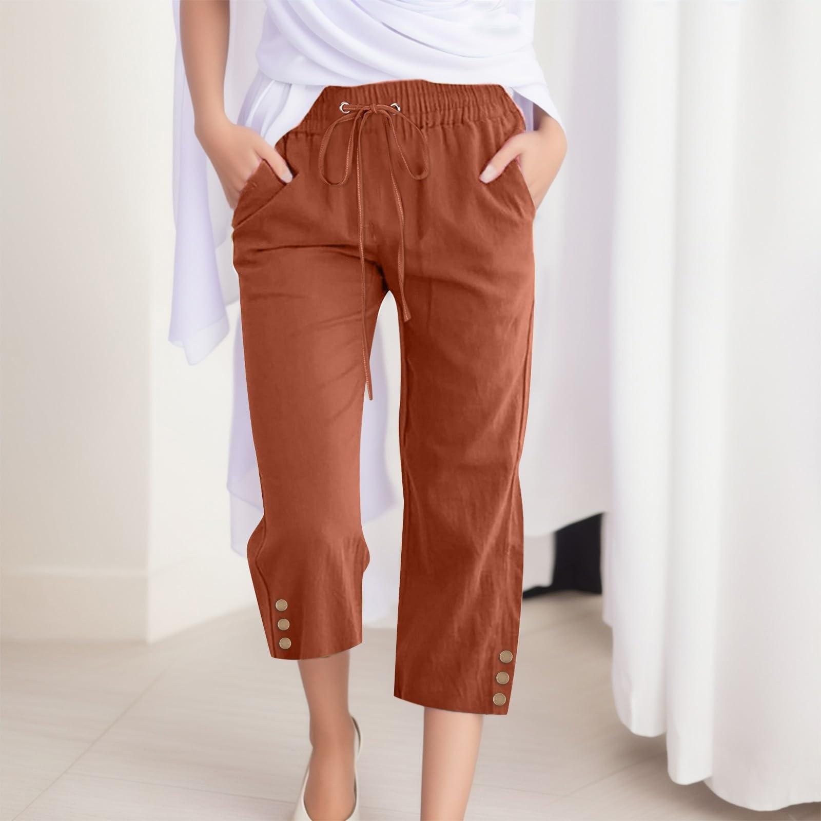 Pants For Women Casual Summer Color Elastic High Waist Cotton And Linen Loose Pants Drawstring Pocket Mid Leg Pants M коричневий
Pants For Women Casual Summer Color Elastic High Waist Cotton And Linen Loose Pants Drawstring Pocket Mid Leg Pants M коричневий