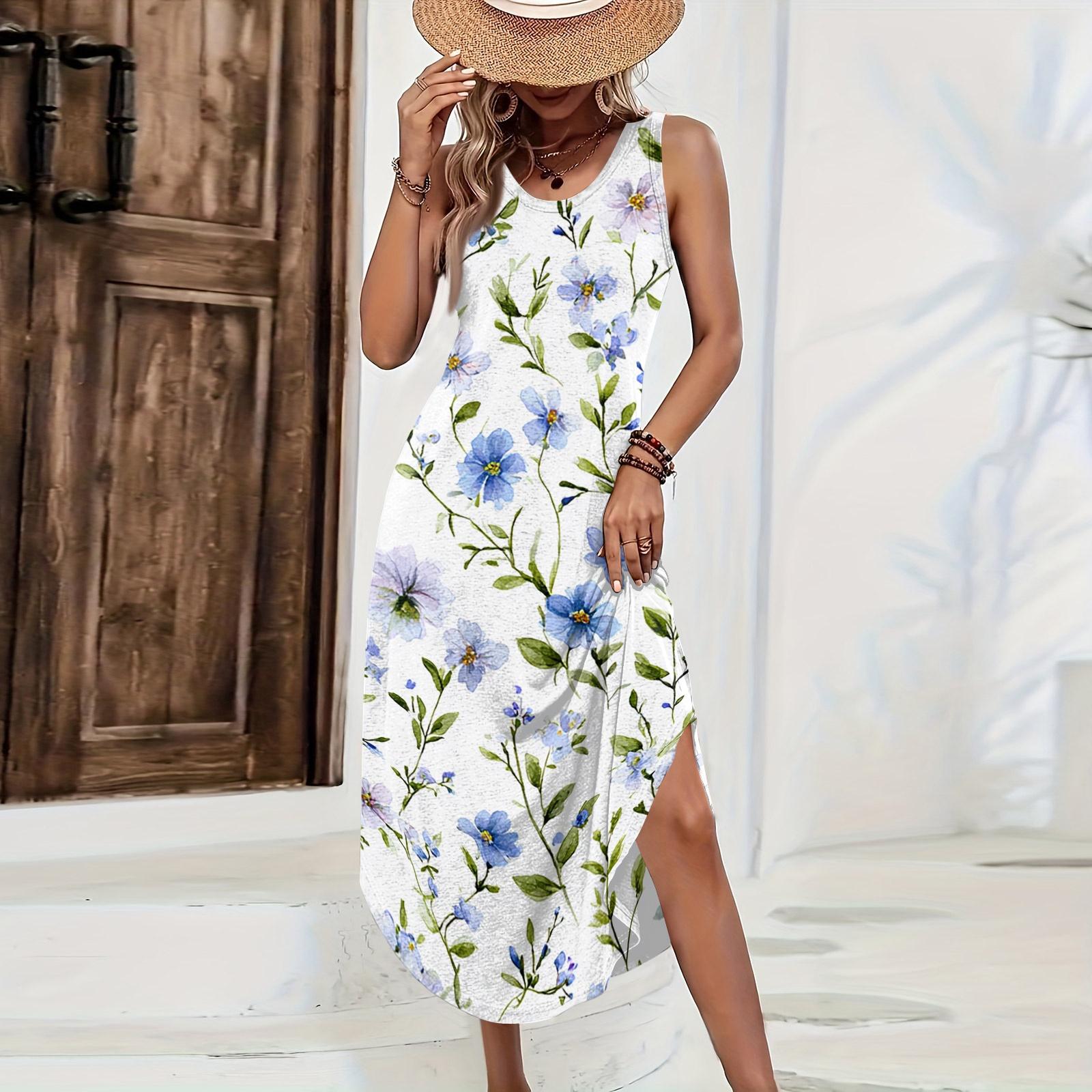 Women Casual Loose Fit Sleeveless Long Dress Floral Print Lightweight Summer Beachwear Maxi Dress for Daily Wear S
Women Casual Loose Fit Sleeveless Long Dress Floral Print Lightweight Summer Beachwear Maxi Dress for Daily Wear S