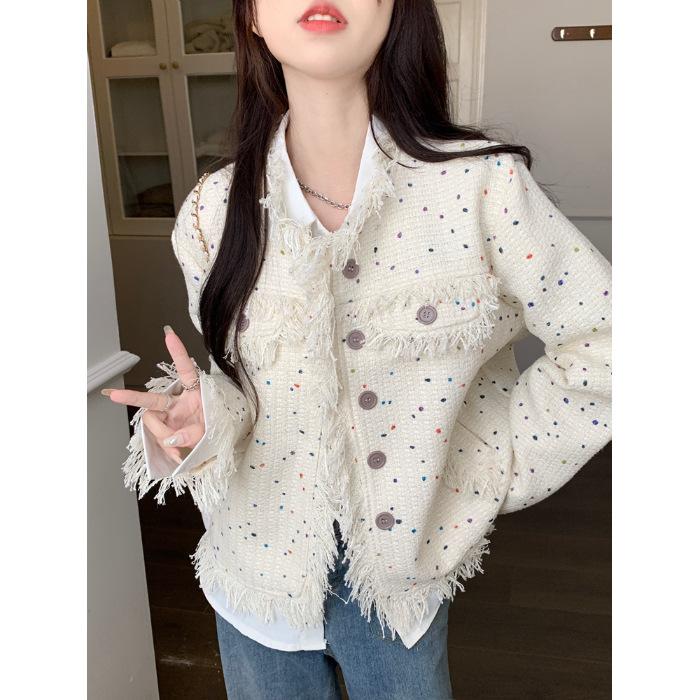 Xiaoxiangfeng jacket women s autumn new design sense color polka dot tassel loose high-end long-sleeved top S
Xiaoxiangfeng jacket women s autumn new design sense color polka dot tassel loose high-end long-sleeved top S