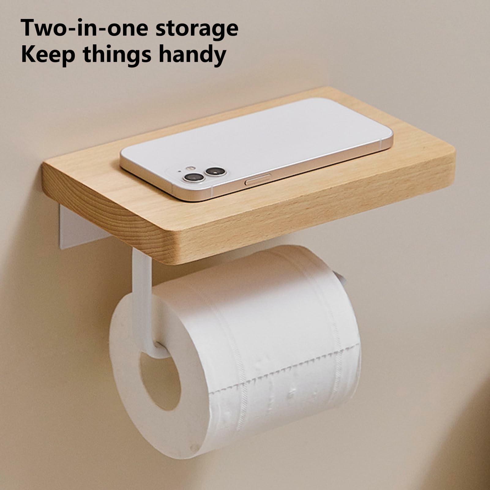 Wooden Toilet Paper Holder with Phone Shelf Wall Mounted Bathroom Tissue Roll Dispenser Drill-Free Storage Rack Light Brown
Wooden Toilet Paper Holder with Phone Shelf Wall Mounted Bathroom Tissue Roll Dispenser Drill-Free Storage Rack Light Brown