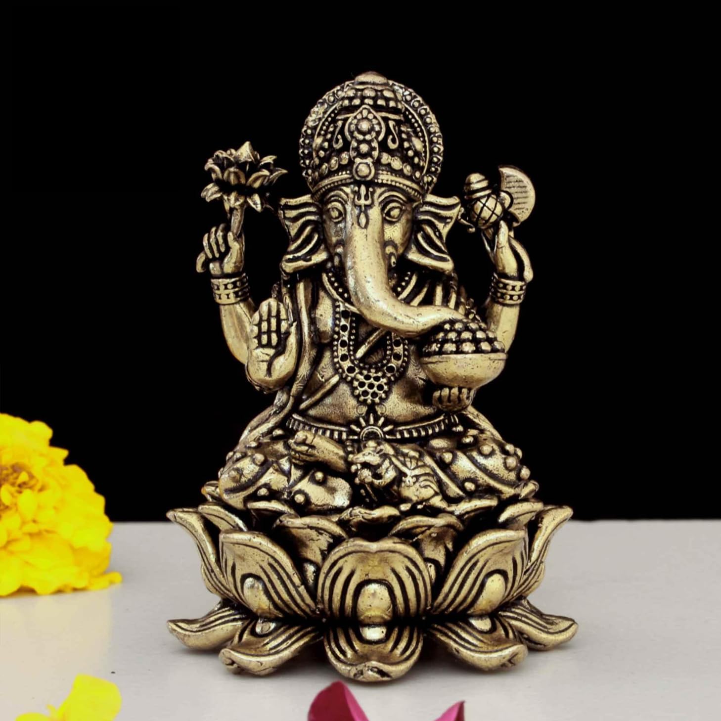 Pure Brass Ganesha Idol For Good Luck & Worship, Ganpati Hindu God Statue, Gold
Pure Brass Ganesha Idol For Good Luck & Worship, Ganpati Hindu God Statue, Gold