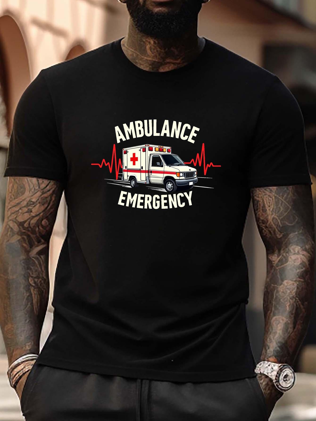 Plus Size Ambulance Emergency Medical T-shirt - Black Casual Short Sleeve Tee with Red Cross & Siren Design M
Plus Size Ambulance Emergency Medical T-shirt - Black Casual Short Sleeve Tee with Red Cross & Siren Design M