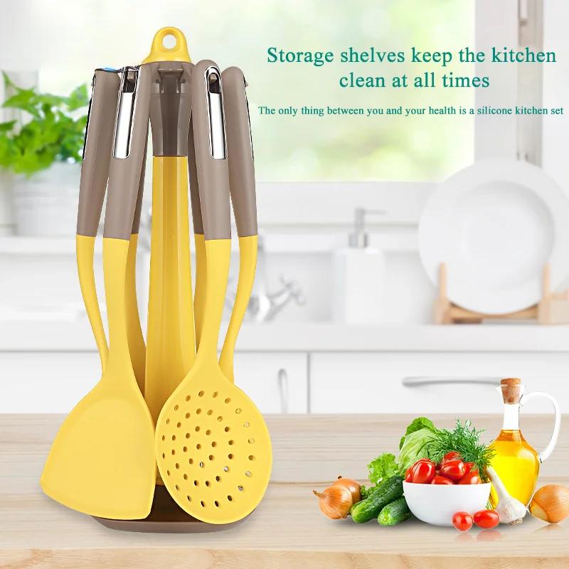 7-piece yellow silicone spatula for kitchen, cooking kit with kitchen rack, soup spoon, colander tool
7-piece yellow silicone spatula for kitchen, cooking kit with kitchen rack, soup spoon, colander tool