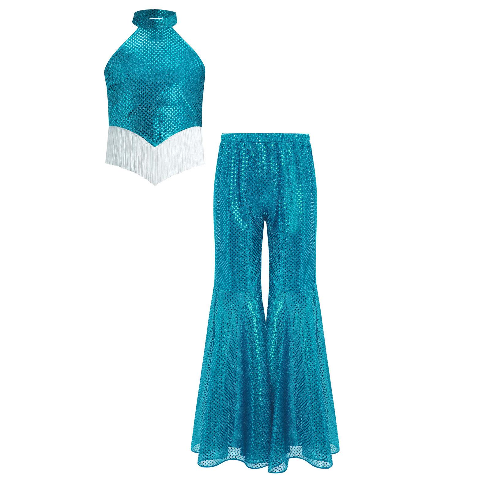 Girls Jazz Dance Costume Shiny Sequins Halter Sleeveless Tassels Hem Crop Top Bell Bottom Pants 5-6 Years світло-синій колір
Girls Jazz Dance Costume Shiny Sequins Halter Sleeveless Tassels Hem Crop Top Bell Bottom Pants 5-6 Years світло-синій колір