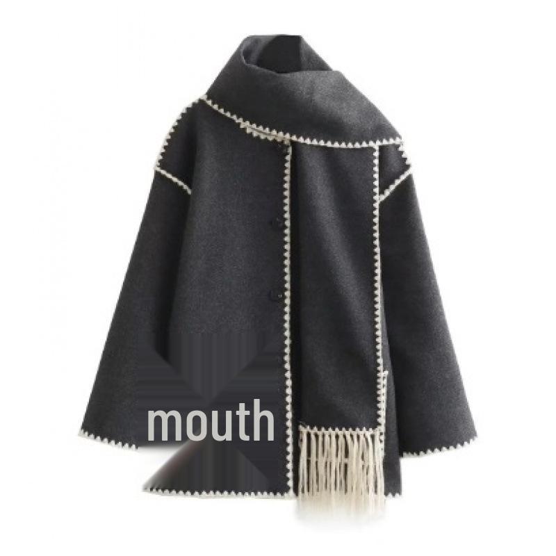 European & American Women s Fashion: Trendy Casual Tassel Scarf Patchwork Woolen Coat XS темно-сірий
European & American Women s Fashion: Trendy Casual Tassel Scarf Patchwork Woolen Coat XS темно-сірий