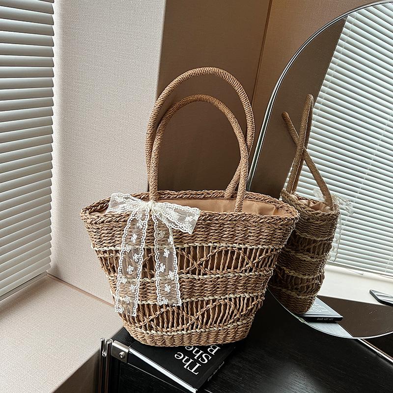 Популярная в этом году женская новая летняя плетеная сумка-тоут 2025, модная сумка через плечо из соломы хаки