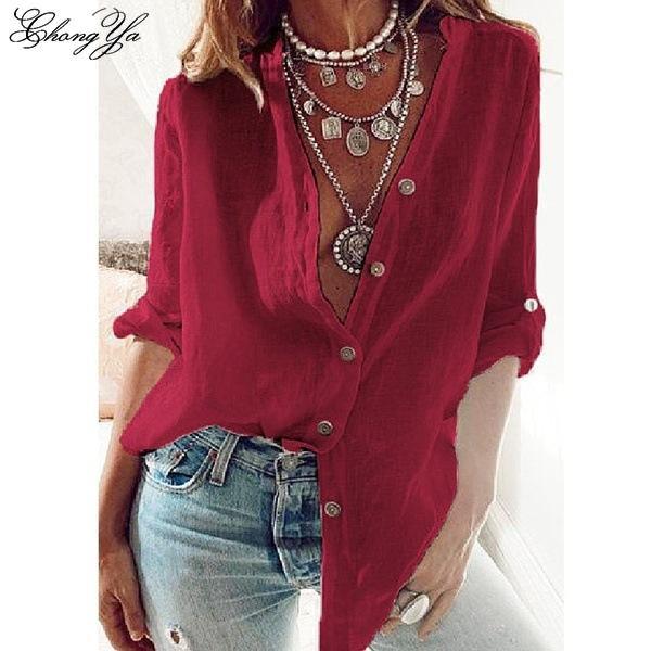 Однотонная хлопковая блузка с длинными рукавами в Европе и США, свободная женская блузка с V-образным вырезом и длинными рукавами. 5XL красный
Однотонная хлопковая блузка с длинными рукавами в Европе и США, свободная женская блузка с V-образным вырезом и длинными рукавами. 5XL красный