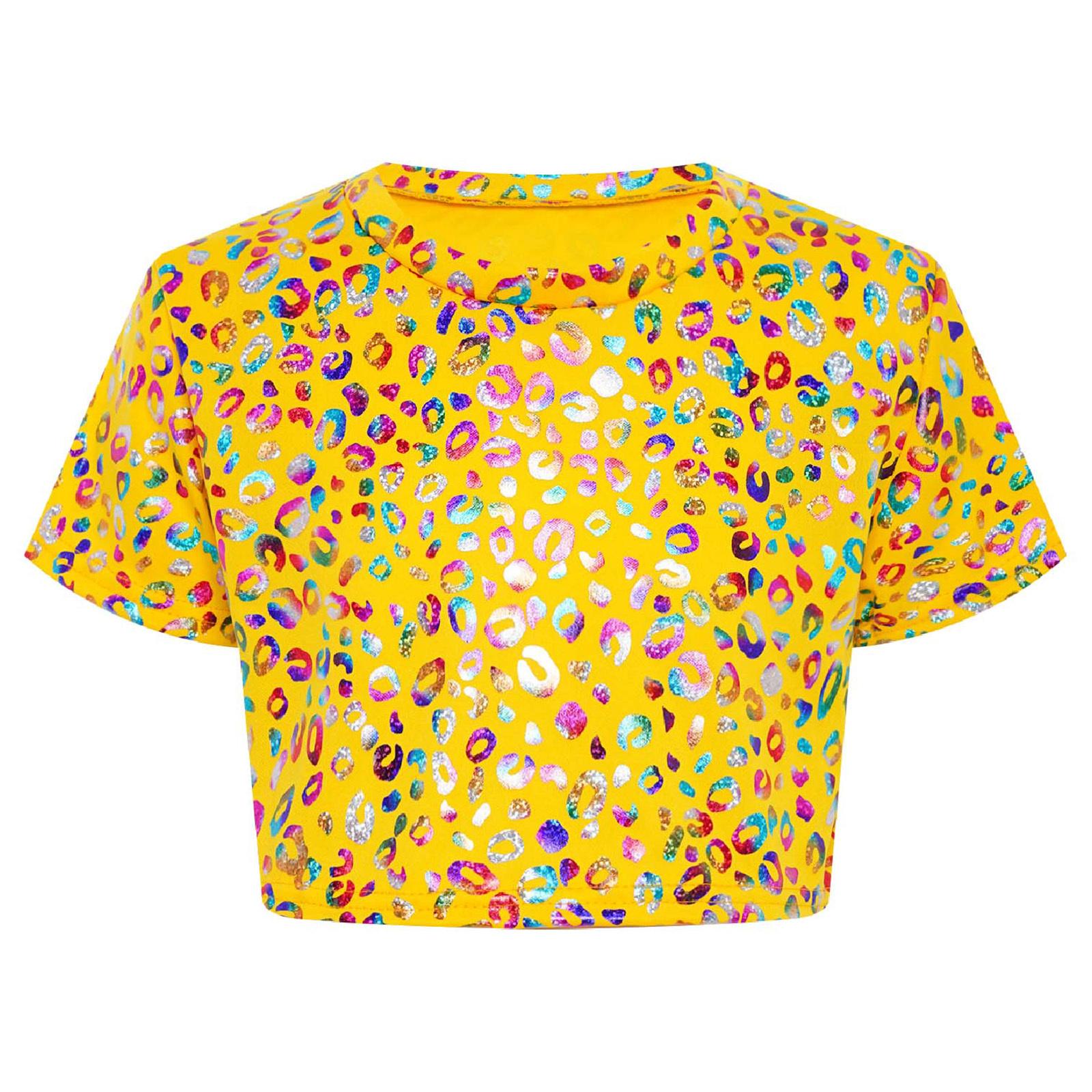 Girls Dance Crop Top Short Sleeve Round Neck Metallic Leopard Print Cheerleading Performance Costume 9-10 Years жовтий
Girls Dance Crop Top Short Sleeve Round Neck Metallic Leopard Print Cheerleading Performance Costume 9-10 Years жовтий