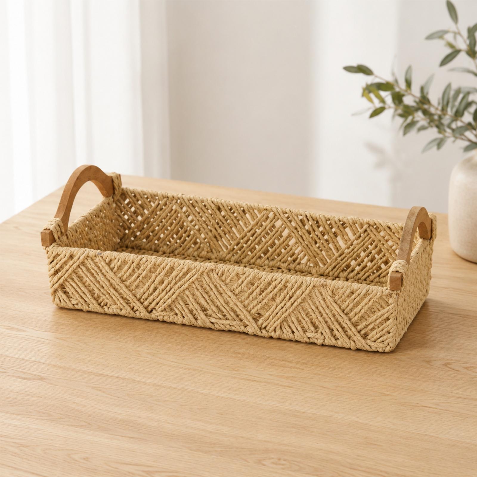 Handwoven Paper Rope Storage Basket with Handles Rectangular Organizer Tray for Household Storage and Miscellaneous Item Organization One Size
Handwoven Paper Rope Storage Basket with Handles Rectangular Organizer Tray for Household Storage and Miscellaneous Item Organization One Size