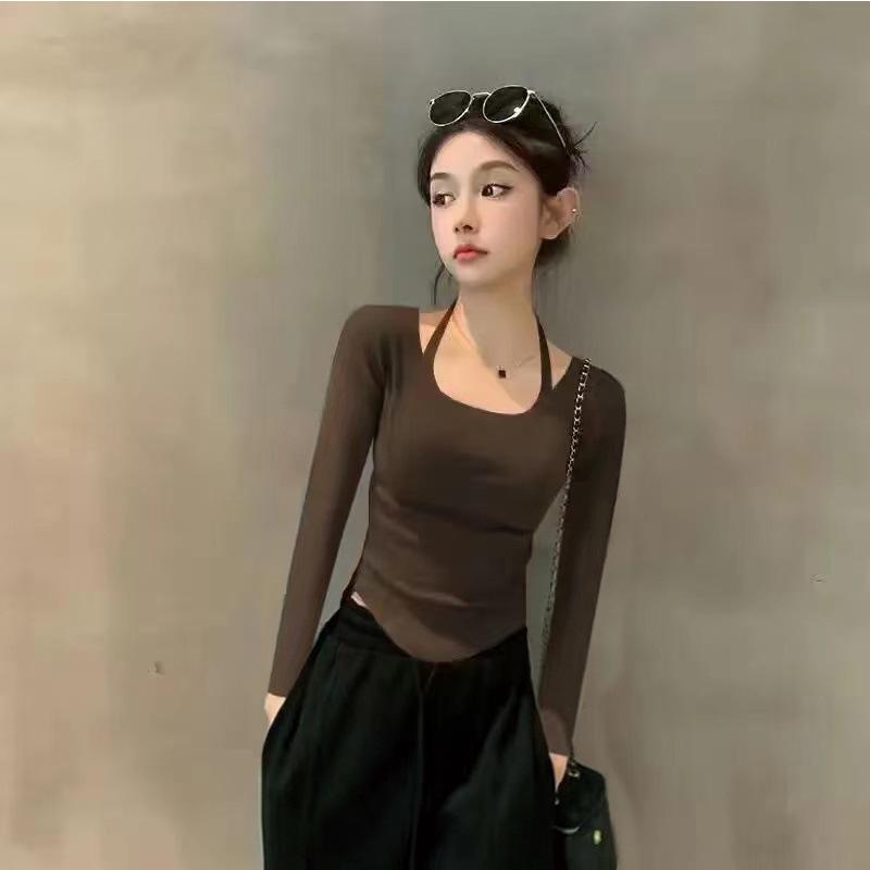 2024 Coffee Color Long-Sleeve Halter Neck T-shirt with Irregular Hem for Women XS
2024 Coffee Color Long-Sleeve Halter Neck T-shirt with Irregular Hem for Women XS