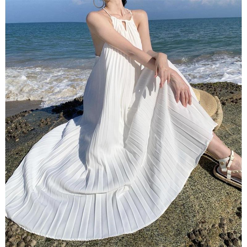 French Beautiful Neck Sling Long Dress Island Vacation Heavy Industry Pleated Loose and Thin Backless Big Pendulum Dress Women S белый
French Beautiful Neck Sling Long Dress Island Vacation Heavy Industry Pleated Loose and Thin Backless Big Pendulum Dress Women S белый