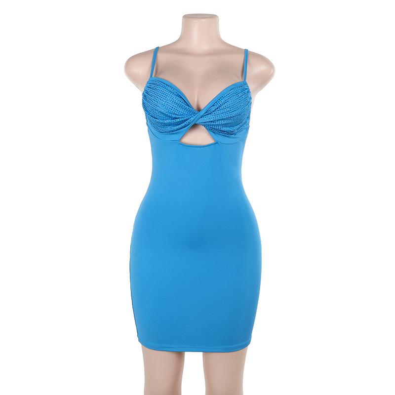Подтяжки Тонкий Flash Грудь Чашечка Трикотажное Обертывание Ягодицы Платье Женщины Spice Сексуальное Платье M синий