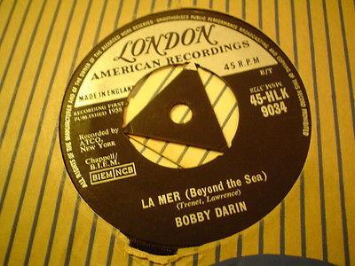7inch Record BOBBY DARIN - La Mer (Beyond The Sea) 45HLK9034 London Records, 1960 UK Jazz Used
7inch Record BOBBY DARIN - La Mer (Beyond The Sea) 45HLK9034 London Records, 1960 UK Jazz Used