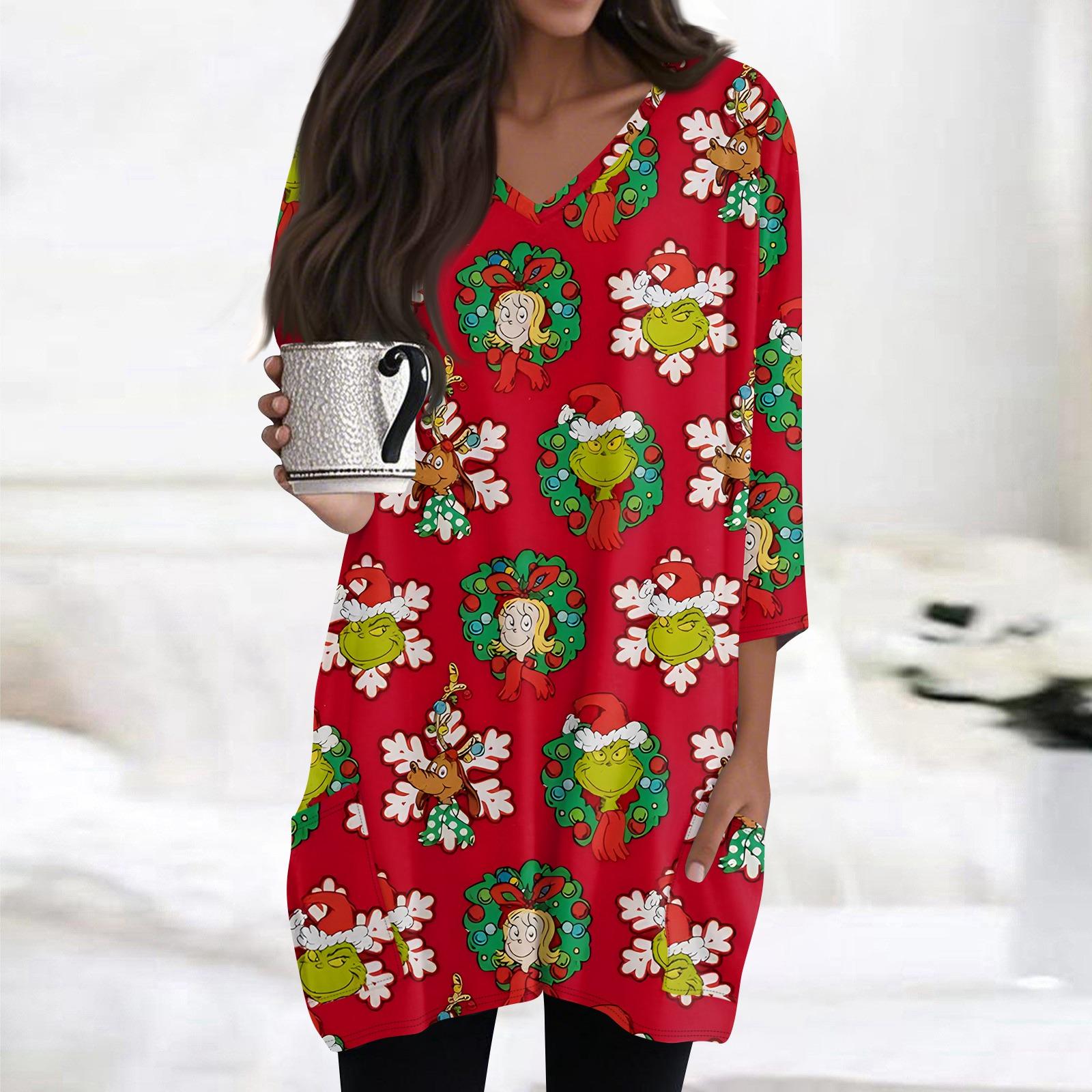 Женские топы с V-образным вырезом и рукавом 3/4, повседневные блузки средней длины, модные туники с рождественским принтом и карманами L
Женские топы с V-образным вырезом и рукавом 3/4, повседневные блузки средней длины, модные туники с рождественским принтом и карманами L
