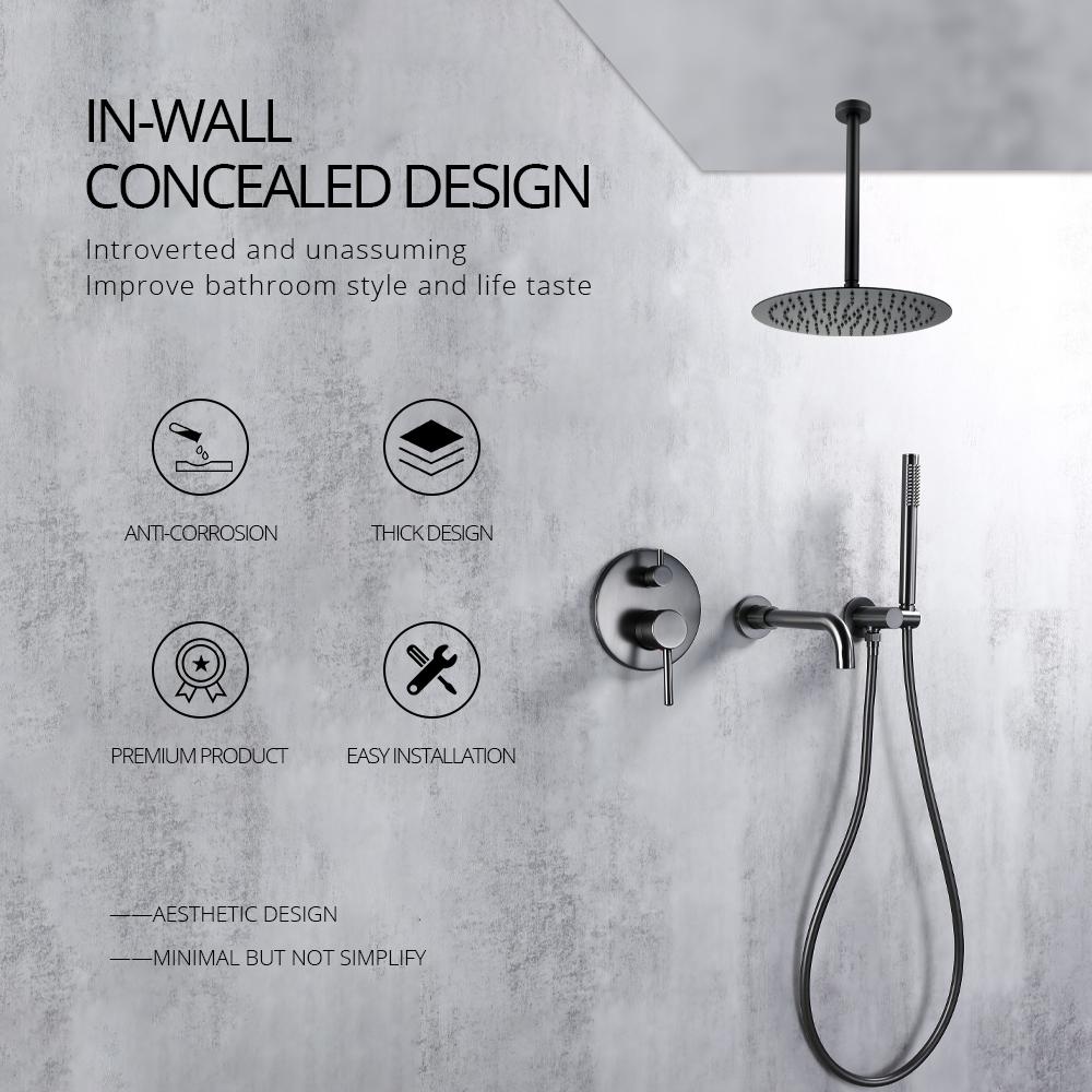 Gunmetal Shower Faucet Set Bathtub Mixer Hot And Cold Shower Tap 10 Rainfall Head Ceiling Arm 21CM Spout Rubber 1.5M Wall Moun
Gunmetal Shower Faucet Set Bathtub Mixer Hot And Cold Shower Tap 10 Rainfall Head Ceiling Arm 21CM Spout Rubber 1.5M Wall Moun