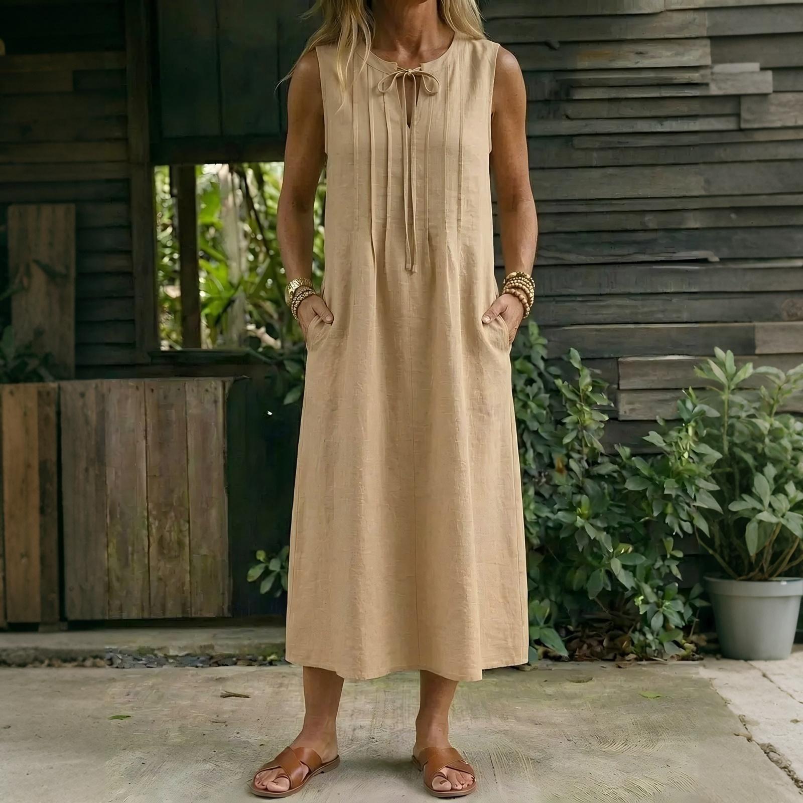 Women Sleeveless Casual Dress Summer Loose Fit Midi Dress with Round Neck and Tie Detail Side Pockets Lightweight Comfortable L хаки
Women Sleeveless Casual Dress Summer Loose Fit Midi Dress with Round Neck and Tie Detail Side Pockets Lightweight Comfortable L хаки