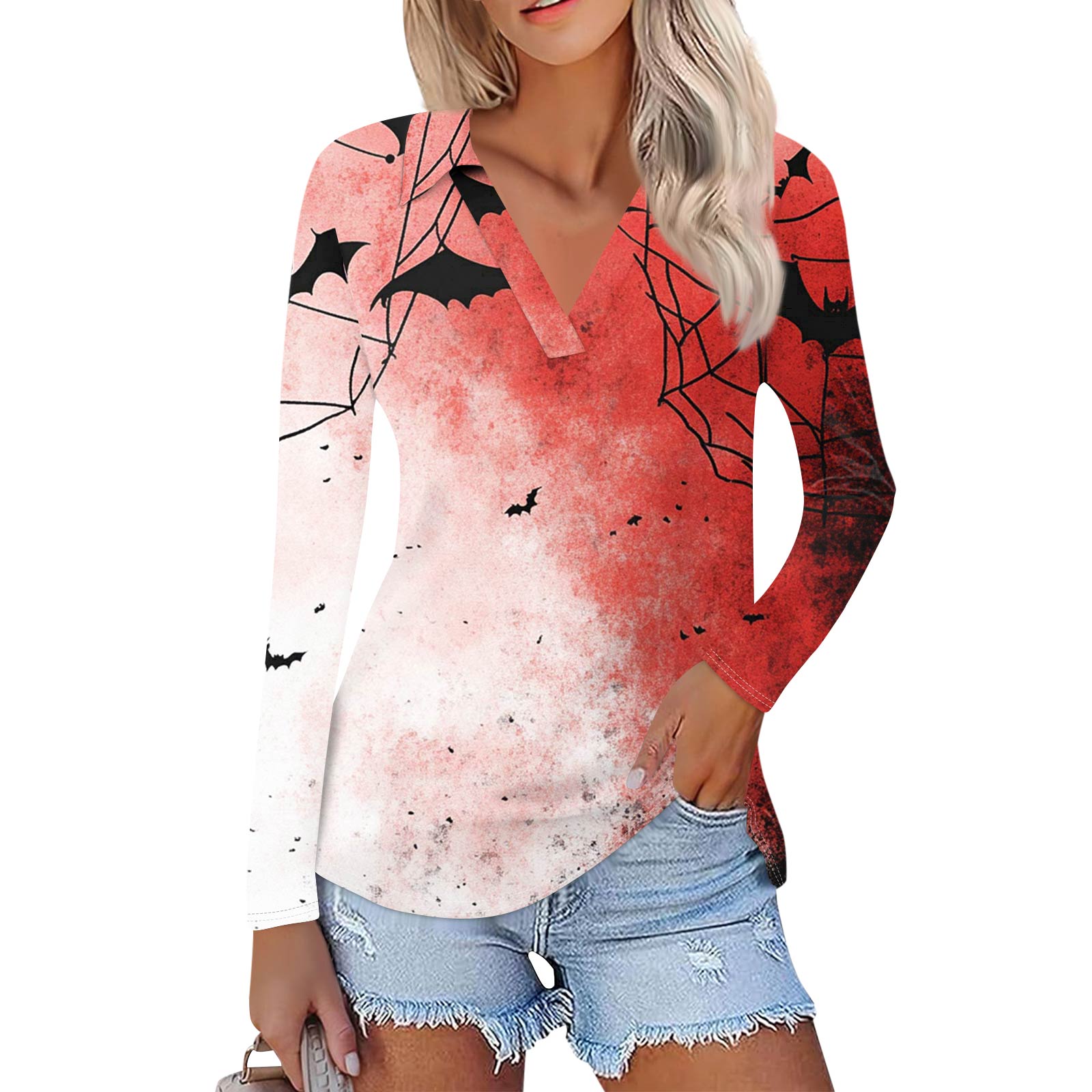 Женская летняя модная повседневная рубашка с v-образным вырезом и длинным рукавом с принтом, топ S красный
Женская летняя модная повседневная рубашка с v-образным вырезом и длинным рукавом с принтом, топ S красный