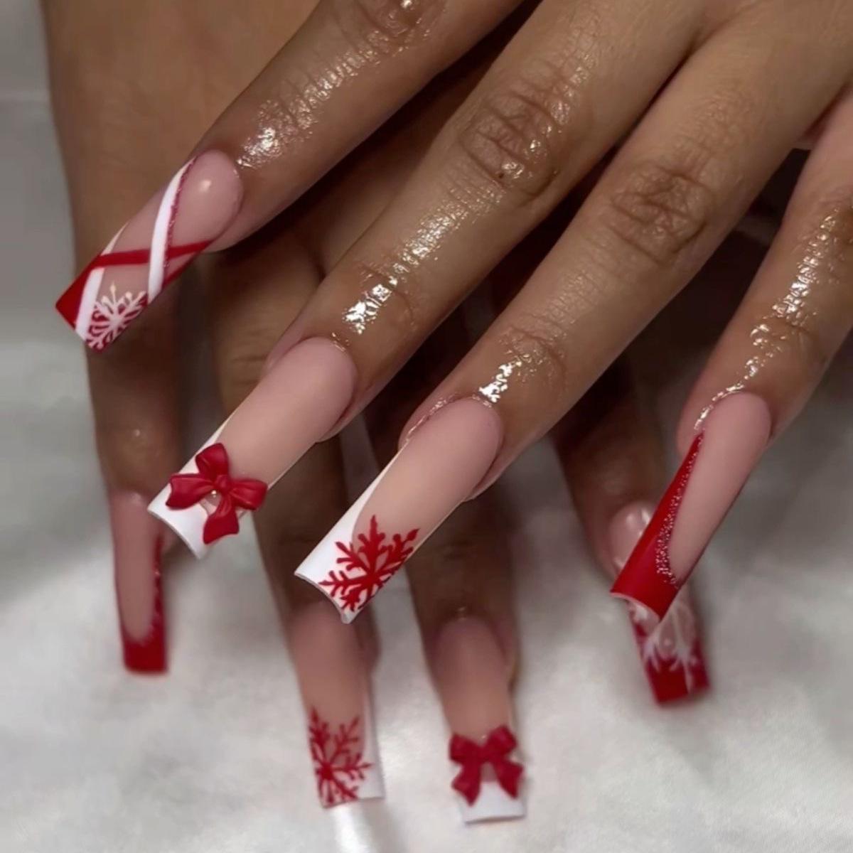 Gradient Snowflake Rhinestone Bow Christmas Nail Art - European & American Style False Nails Glue Type
Gradient Snowflake Rhinestone Bow Christmas Nail Art - European & American Style False Nails Glue Type