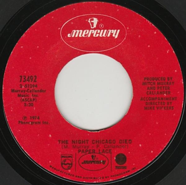 7inch Record PAPER LACE - The Night Chicago Died / Can You Ge 73492 Mercury, Philip 1974 US Rock Used
7inch Record PAPER LACE - The Night Chicago Died / Can You Ge 73492 Mercury, Philip 1974 US Rock Used