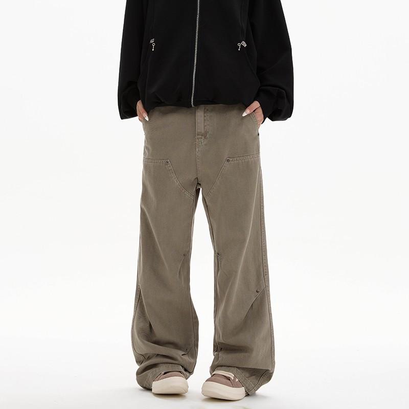 Unisex Retro Rivet Pleated Patchwork Pants - Washed, Distressed, Straight-Leg, Loose-Fit for Spring and Autumn XXX-Large 
Unisex Retro Rivet Pleated Patchwork Pants - Washed, Distressed, Straight-Leg, Loose-Fit for Spring and Autumn XXX-Large