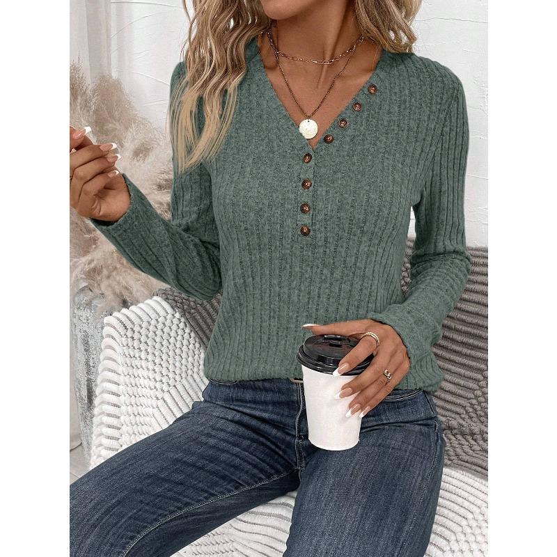 women s Solid Color Ribbed Knit V‑Neck Partial Button Long Sleeve Slim Fit Casual Top 2XL зелений
women s Solid Color Ribbed Knit V‑Neck Partial Button Long Sleeve Slim Fit Casual Top 2XL зелений