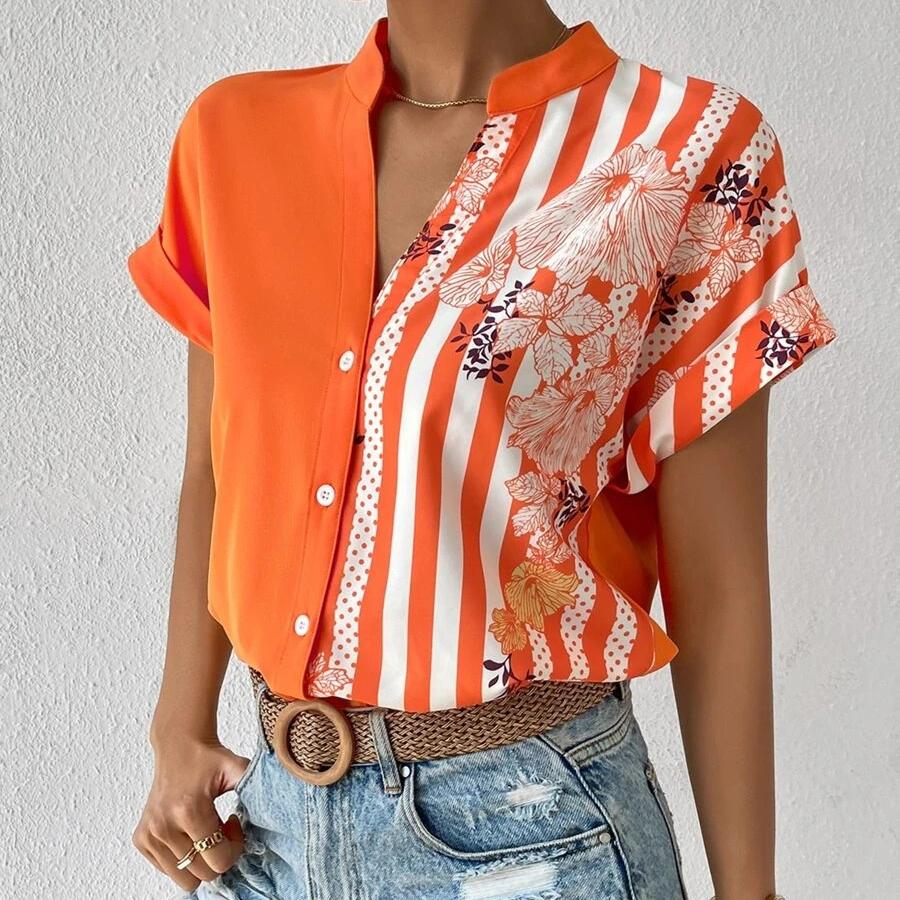 Повседневная блузка больших размеров, женская блузка на пуговицах с цветными блоками и цветочным принтом в полоску, с коротким рукавом и вырезом на пуговицах L оранжевый
Повседневная блузка больших размеров, женская блузка на пуговицах с цветными блоками и цветочным принтом в полоску, с коротким рукавом и вырезом на пуговицах L оранжевый