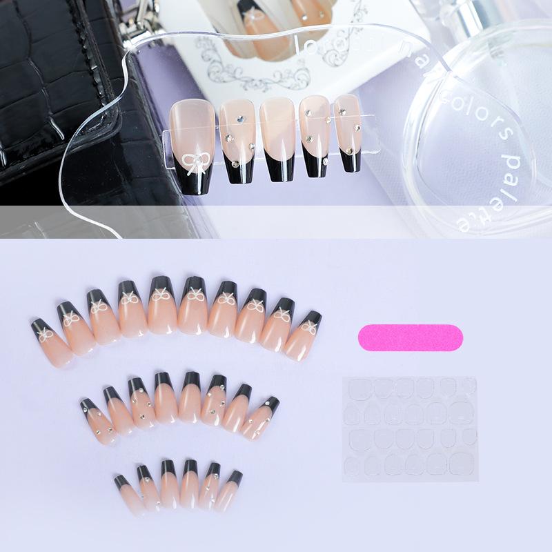 2024 Handmade French Edge Black Press-On Nails with Bowknot & Rhinestones
2024 Handmade French Edge Black Press-On Nails with Bowknot & Rhinestones