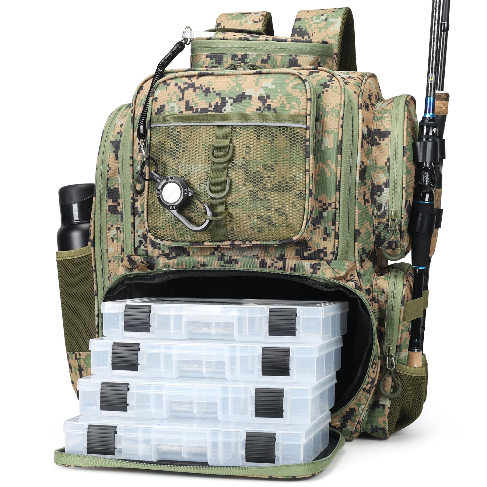 WANOON Fishing Tackle Backpack with Rod Holders Not Bottle Holder Fishing Gear Camo (Tray Included) Supplies, Black. , Custom.
WANOON Fishing Tackle Backpack with Rod Holders Not Bottle Holder Fishing Gear Camo (Tray Included) Supplies, Black. , Custom.